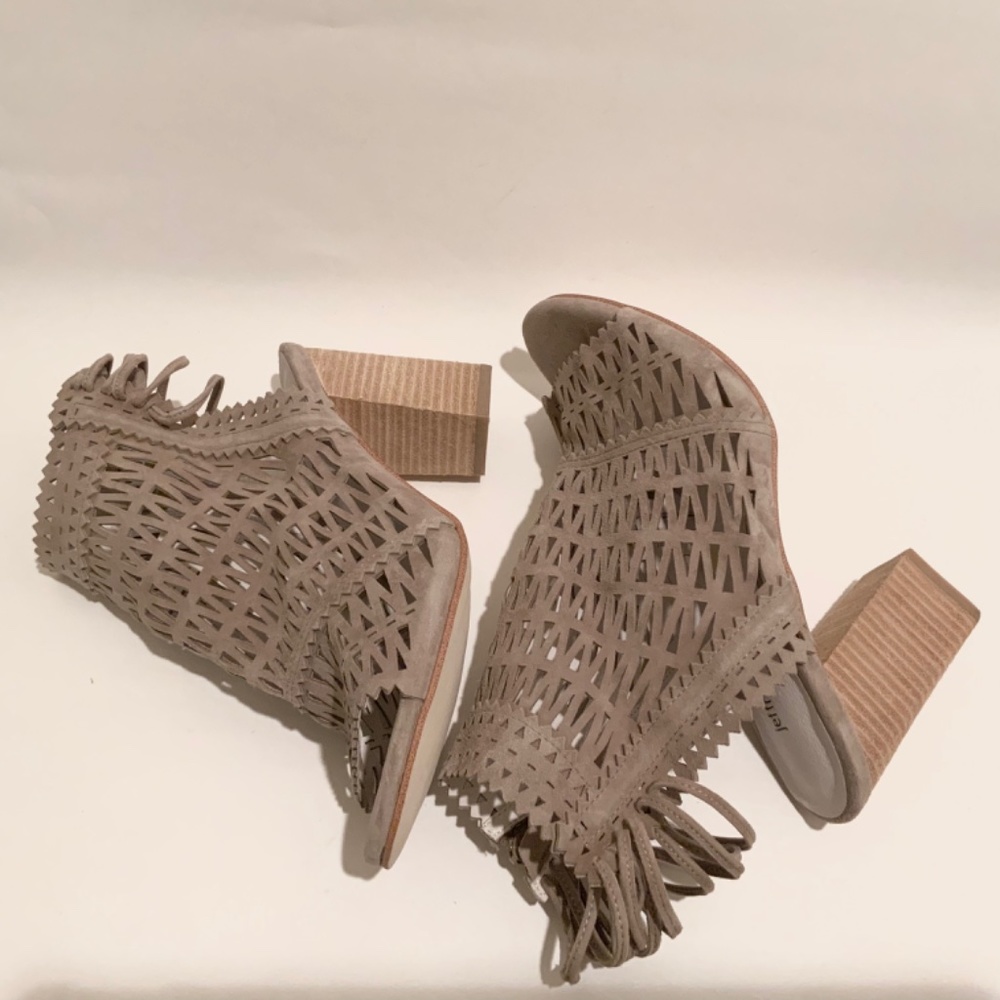 JEFFREY CAMPBELL Ottawa Taupe Suede Leather Sandal Block Heel Open Toe Bootie 10 - Picture 14 of 14